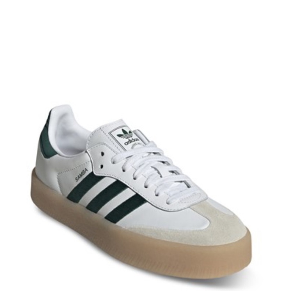 adidas Samba Platform Sneakers White with Dark Green and Gum Sole - Picture 2 of 12